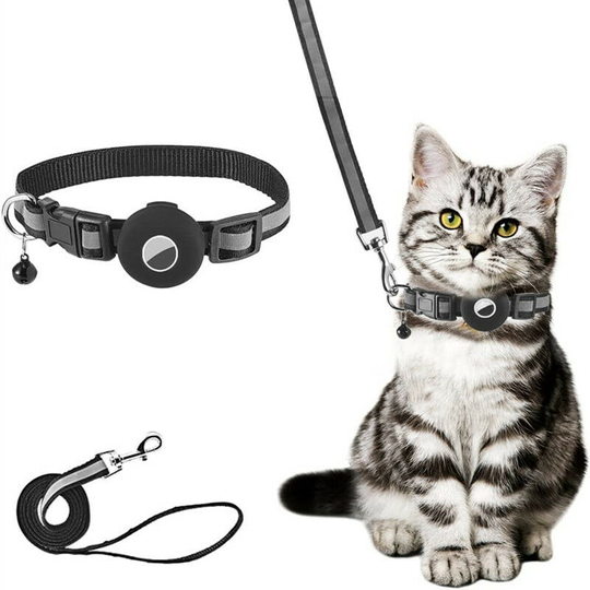 Cat Collar, Adjustable Cat and Dog Collar, Compatible with Apple Airtag, for Puppies, Kittens (2-Piece Black Set).