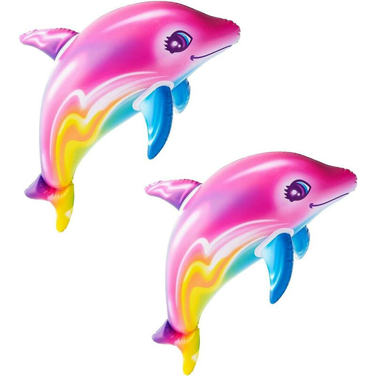 Pink Rainbow Color Dolphin Inflatable Swimming Pool Toys (2 sets) Beach Swimming Pool Water Theme Decoration Birthday Party Decoration
