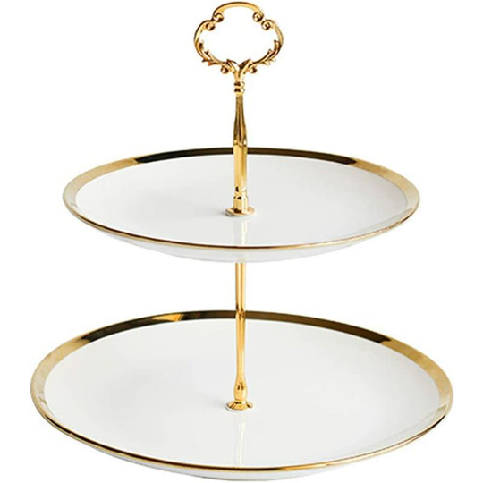 Bearsu - Cake Stand Cake Stand Display Tray 2 Tier Round White Ceramic Dish Tray Treat Stacked Pastry Fruit Serving for Restaurant Tea Party Gift