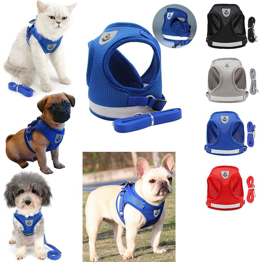 LITZEE Cat Kitten Harness with Adjustable Anti-Escape Leash with Reflective Strips Harness for Puppy Small Dog Chihuahua Vest Cats Breathable Outdoor