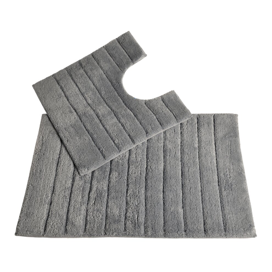 (Dove Grey) Allure Linear Rib 2pc Cotton Bath & Pedestal Mat Set