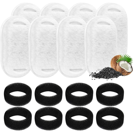 8 Pack Cat Water Fountain Filters with 8 Sponges, Pet Replacement Filters for Stainless Steel 108oz/3L, 67oz/2L Pet Fountain