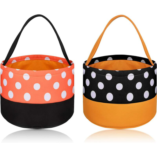 Perle Rare - 2 Pieces Trick or Treat Bags Halloween Candy Buckets Cloth Tote Bags for Halloween Supplies, 2 Styles