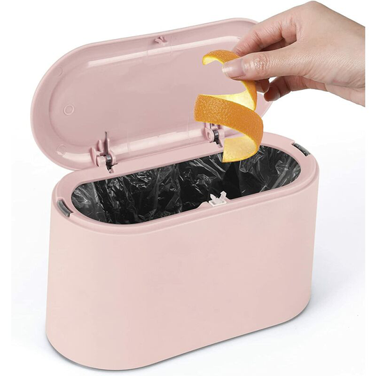 Mini Desktop Trash Can, Desk Trash Bin with Lid for Office Kitchen Bathroom Bedroom Car, Desktop Storage (Pink)