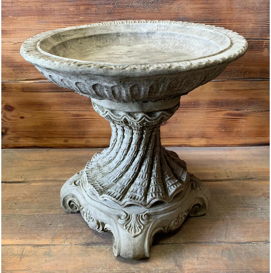 Murakami Stone Garden Large Art Deco Style Leaf Vine Detailed Bird Bath Statue Ornament