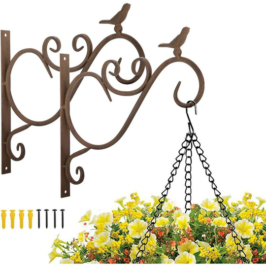 Perle Rare - Wall Mount Plant Stand, 2-Pack 12' Vintage Iron Metal Wall Decor Hook Lantern Wall Mount for Hanging Plants Flower Bird Feeder Planter