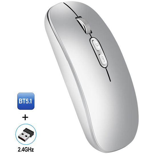 Superseller - M103 2.4G+BT5.1 Wireless Dual-mode Mouse Ergonomic Office Mice 3-gear Adjustable dpi Built-in 500mAh Lithium Battery Silver, Silver