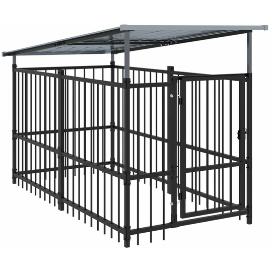 Outdoor Dog Kennel with Roof Steel 1.88 m² Vidaxl Black
