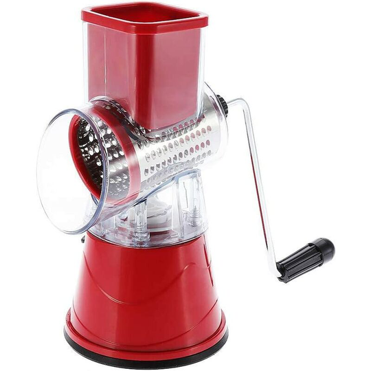 Bearsu - Slicer Grinder Manual Drum Grater Stainless Steel Cheese Grater Vegetable Cutter Slicer Shredder for Nuts Potatoes Vegetables(Red)