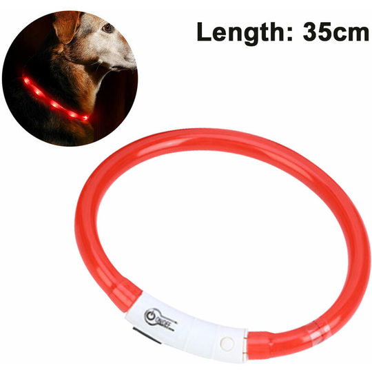 Led light up collar for dogs usb rechargeable led dog collar Length adjustable rechargeable light up dog collar, red, 35cm