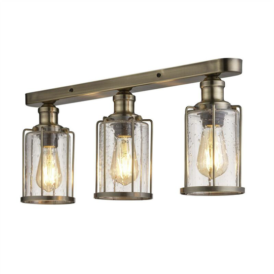 Searchlight Pipes - 3 Light Flush Antique Brass, Glass Shade, E27