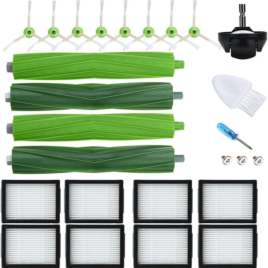 Perle Rare - Accessories kit compatible with irobot i7 i7+ E5 E6 spare parts of Main brush*2+filter*8+side brush*8+screwdriver*1+small brush