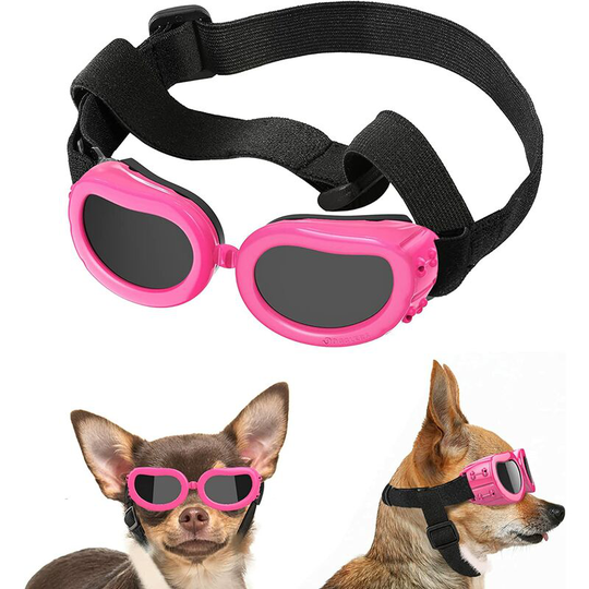 Dog Glasses, Adjustable Pet Sunglasses, Anti-UV Dust Waterproof Goggles, Waterproof Windproof for Small Dog Middle Cat - Pink