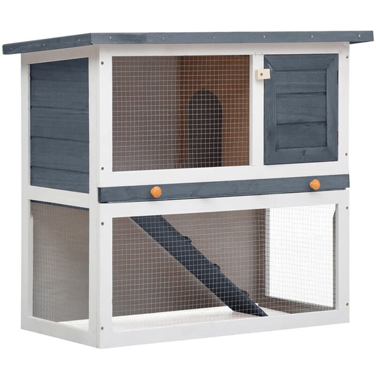Lifcausal - Outdoor Rabbit Hutch 1 Door Grey Wood
