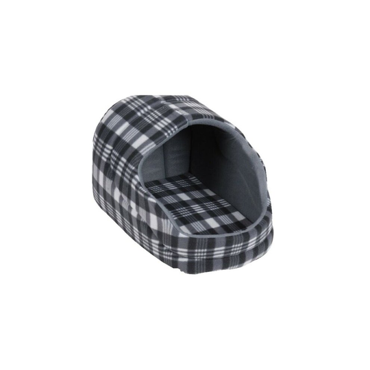 (Grey) Dog Basket With Hood Tartan Design Black Blue Grey, Medium Small & Large