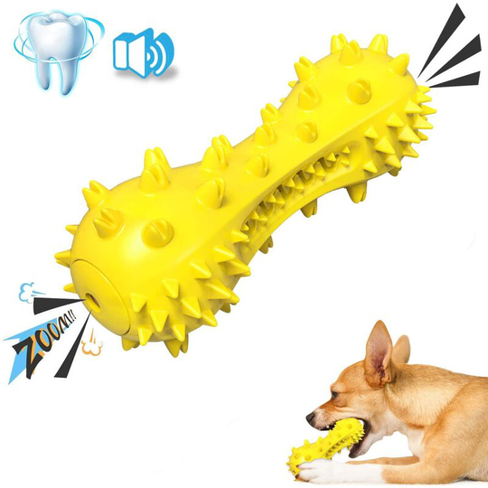 Soekavia - Dog Toothbrush, Dog Chew Toy, Durable Natural Rubber Dog Toy with Squeaker, Teeth Cleaning and Oral Care for Small and Medium Dogs