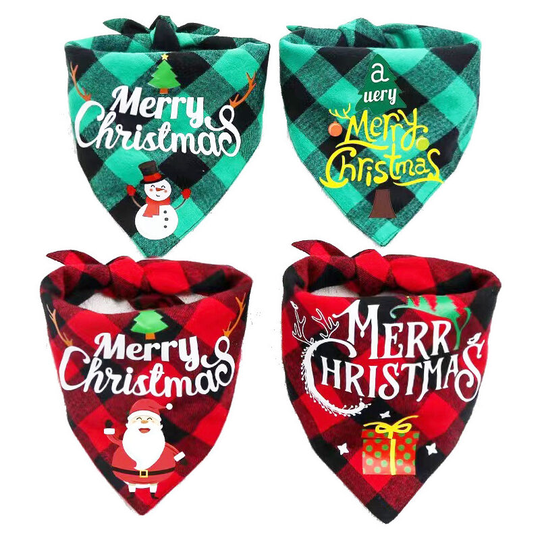 FVO - Holiday Plaid Dog Bandanas, Lot de 4 Halloween Thanksgiving Day Christmas Dog Bandana pour Halloween Thanksgiving Day Christmas Dog Puppy