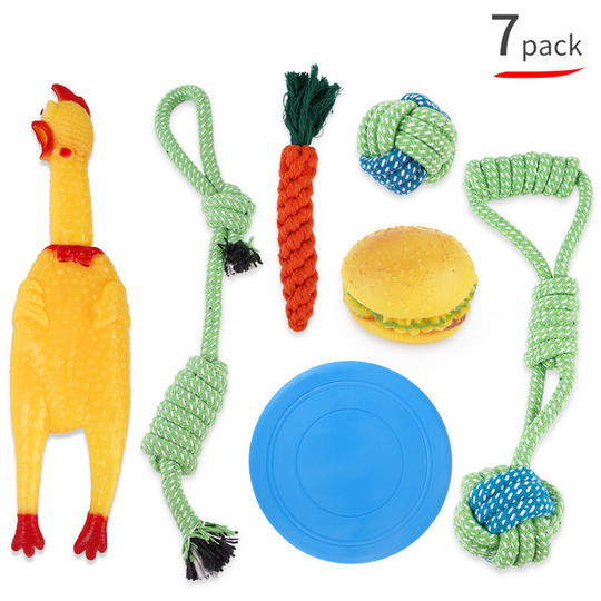 Perle Raregb - Lot of 7 Tricot toys with Pet Rope Chew Toy Toys Dog Puppy Cotton Ropes With Draw Cord Frisbee Ball Carrot Cleaning Tooth Interactive