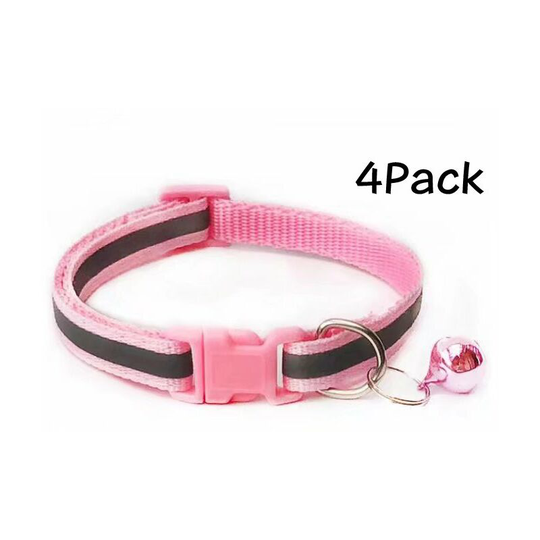 4 Pack Reflective Cat Collars with Bells, Quick Safety Release Breakaway Cat Collars, Kitten Collars Adjustable 19-32cm Pink