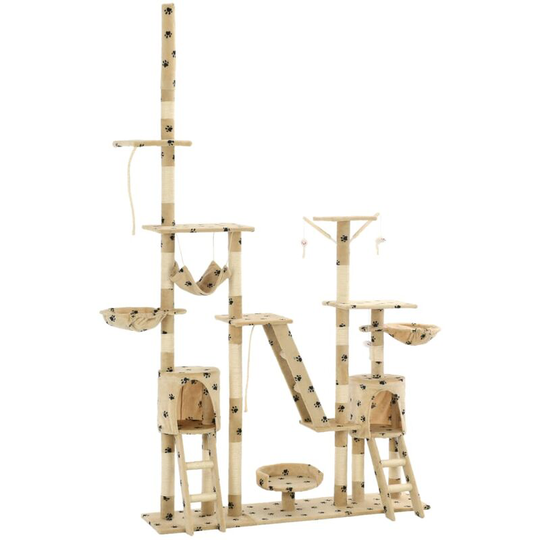Cat Tree with Sisal Scratching Posts 230-250 cm Paw Prints Beige - Beige