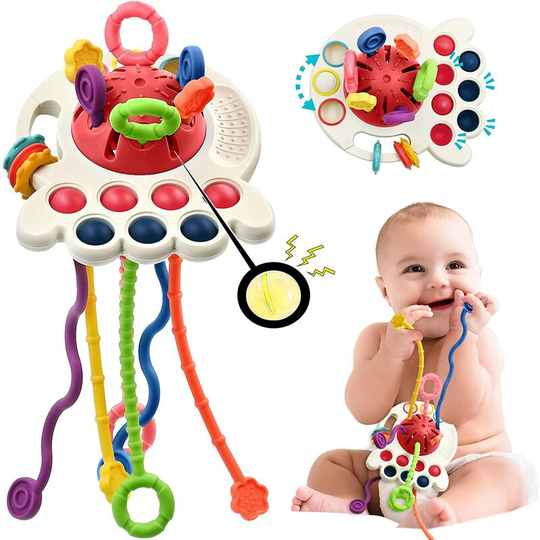 Perle Rare - Baby Toys for 1 2 Year Old, Sensory Pull Rope Silicone Toy for Newborn 6 9 18 Months, Educational Motor Skills Activity Games for 1 2