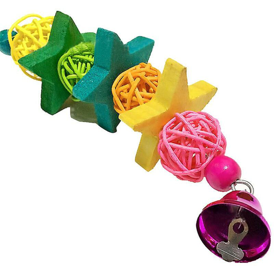 Parrot Bird Toy Set Swing Bells Hanging Bridge Wooden Chewing Colorful Pet Cage Thsinde
