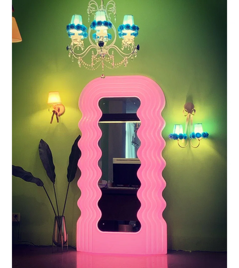 Piotrowski Lighted Plastic Framed Leaning Full Length Mirror in Pink