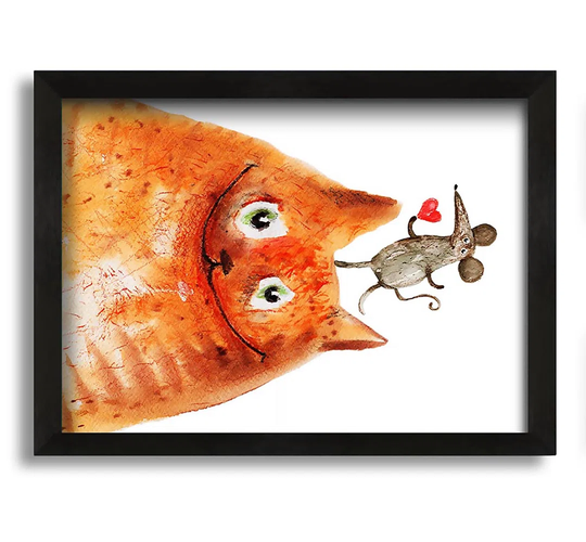 Cat and Mouse Love - Picture Frame Art Prints on Canvas