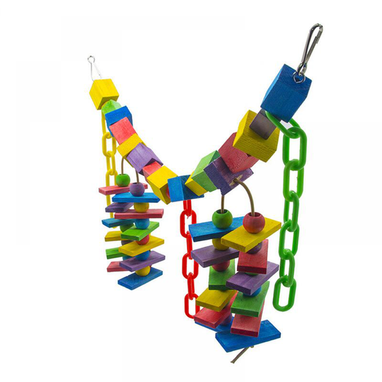 Bird Toys Parrot Chewing Wooden Blocks Toy Colorful Wooden Perching Birds String Block Attract Pets Attention