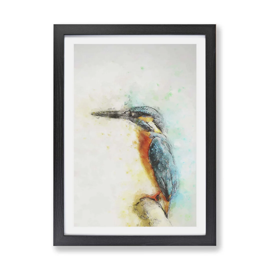 Perched Kingfisher in Abstract' - Picture Frame Painting Print on Paper