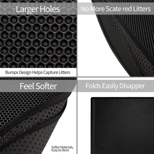 Cat Litter Mat Cat Litter Tray, Waterproof Non-Toxic eva, Double Layer Honeycomb Design (40x50cm, Black)