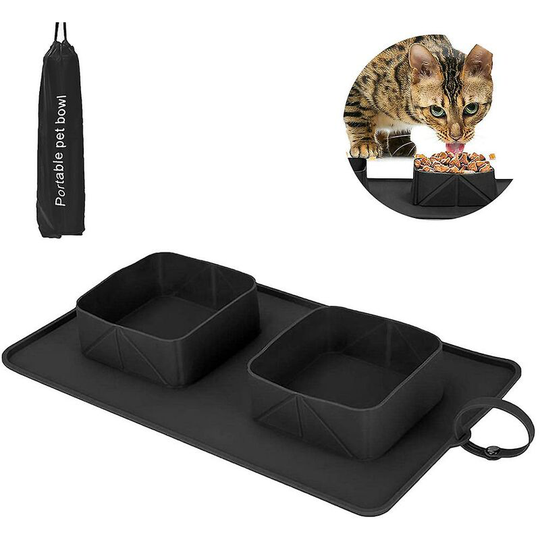 Folding Silicone Double Bowl Black- ssxjv