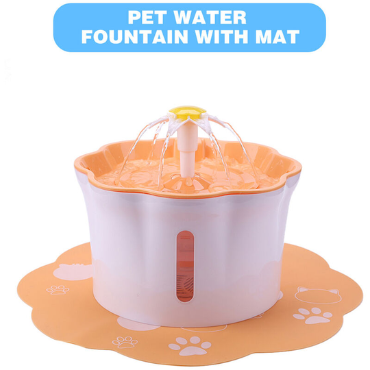 Asupermall - 2.6L Automatic Pet Water Fountain Silent Drinking Electric Water Dispenser Feeder Bowl, Orange-Water fountain with mat - Orange-Water