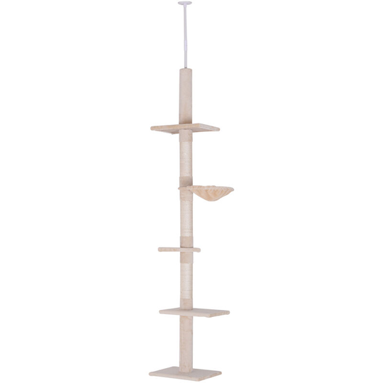 Cat Tree Scratching 5-Tier Kitty Tower Floor to Ceiling Adjustable - Beige - Pawhut