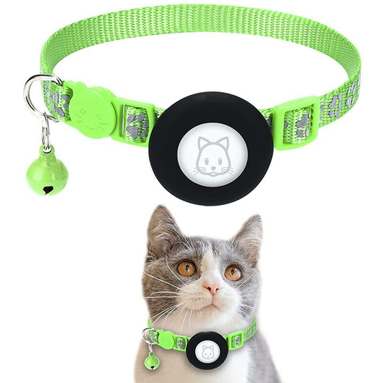 Reflective Airtag Cat Collar Breakaway With Gps Holder, Safety Buckle And Bell For Cat Kitten Puppy(Green)