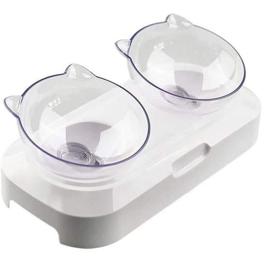 Readcly - Cat Bowl, Pet Elevated Cat Bowl 15° Tilted Platform Cat Feeder Dual Angle Adjustable Height Perfect for Cats and Small Dogs (2 Bowl)