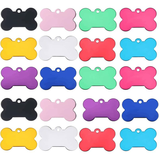 Tinor - 20 Pcs 38MM Blank Bone Shape Pet id ,Double Sided Blank Tag Dog Cat Pet Name Phone Number id Tag Charm Personalized(Random Colors)