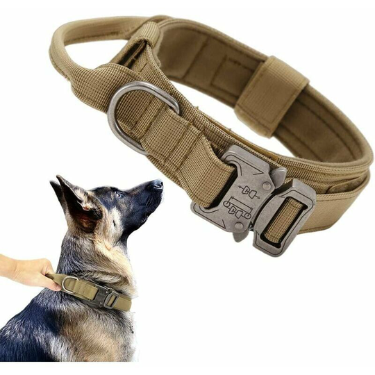 Dog necklace Tactical dog collar Military dog collar Collar in nylon adjustable nylon robust metal buckle with handle for dog formation - brown