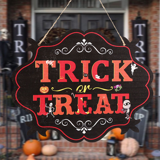 Ilovemilan - 2 Pieces Trick or Treat Halloween Hanging Door Sign Halloween Wood Decorations Witches Halloween Welcome Signs for Halloween Party