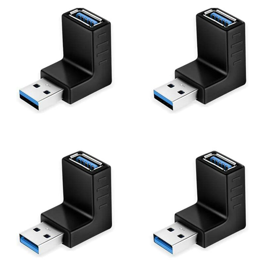 Denuotop - 4pcs usb 90 ° Up / Down Angle Jack usb 3.0 5Gbps Male to Female Angle Adapter usb L-Type Angle Adapter for pc / Laptop in Black moreweg.