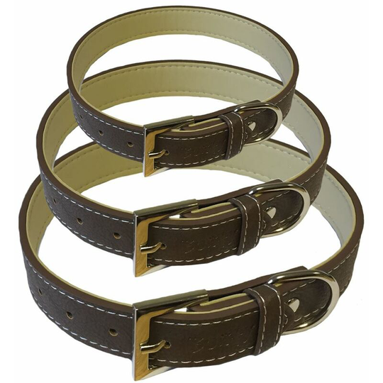 Bunty Dog Puppy Pet Soft Leather Style Brown Strong Collar with Clip for Lead - Medium