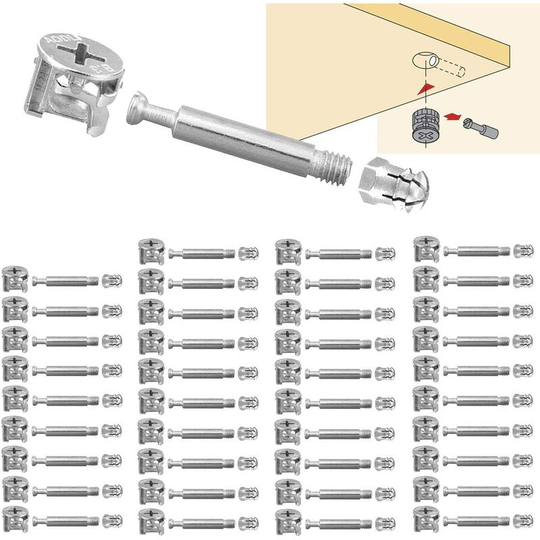 40 Set Cam Connector Ø15mm Connecting Furniture Cabinet Panels M6X40mm Cabinet Connector Eccentric Fittings for Furniture Table Cabinets