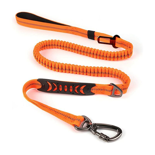 Elastic Leash with Padded Handle, Adjustable Leash with Seat Belt Buckle, Adjustable Leash for Large Small to Medium Dogs (Orange)