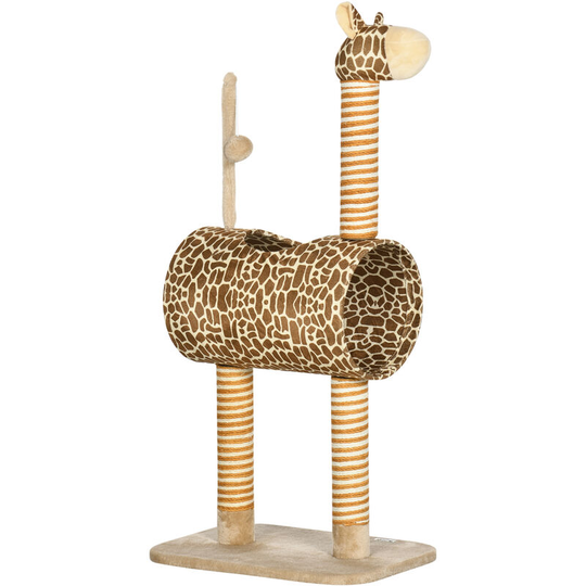 Cat Tree Cute Giraffe Kitten Play Tower w/ Scratching Posts, Tunnel, Ball - Beige - Pawhut