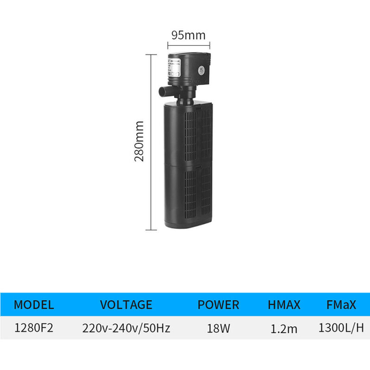 Aquarium Fish Tank Filter 3-in-1 Oxygenating Filter Pump Built-in Filtration Material 3-in-1 Filter (HX-1280F2)