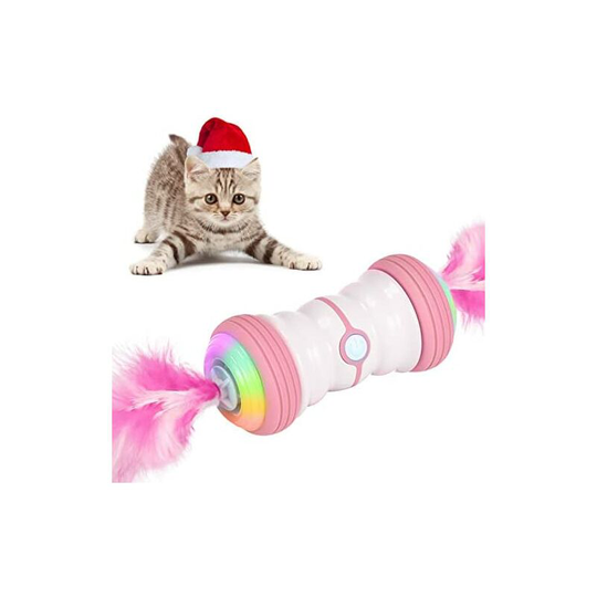 Interactive Electric Cat Toy,2021 Latest Automatically Rotating Intelligent Cat Toy- Automatic - usb Rechargeable and Colorful led Lights - Pink