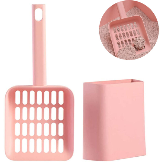 Cat Litter Scoop with Holder Pet Sifter Garbage Cleaning Deep Shovel for Easy Scooping Fast Sifting, pink