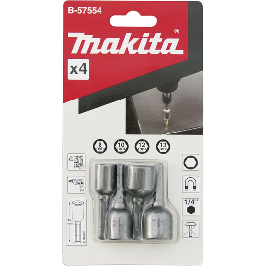 4pc Magnetic Nut Driver Set - 8/10/12/13mm - Makita