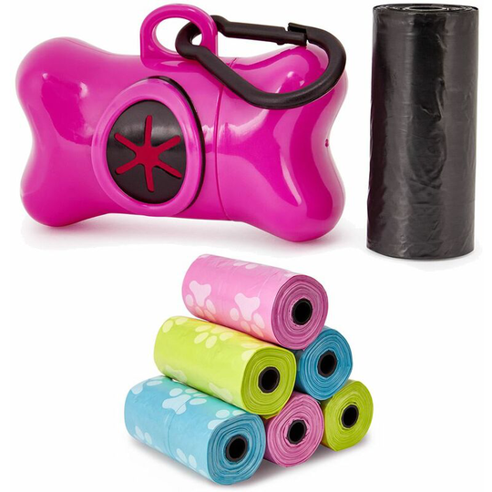 Dog Pet Puppy Poo Poop Waste Toilet Strong Large Bags Roll Dispenser - Pink - 48x Rolls - Bunty