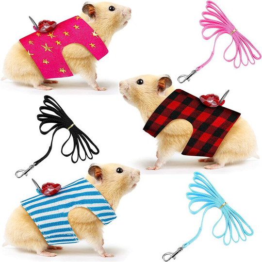 3 Pieces Hamster Harness and Leash Set with Cute Bowknot Decor Chest Strap Harness for Rat Ferret Squirrel Hamster Small Animals